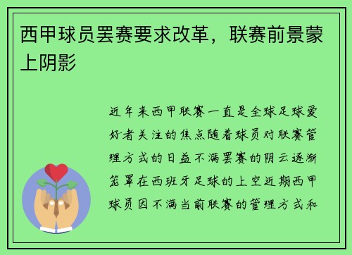 西甲球员罢赛要求改革，联赛前景蒙上阴影
